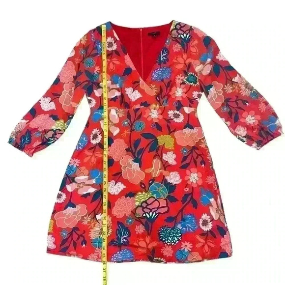J Crew Vneck Soft Mini Dress In Floral Red Jade - Picture 12 of 12